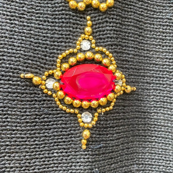 Vintage Glam Black Gold Metallic Beads & Jewels Embellished Beaded Sweater M - Picture 6 of 7